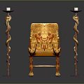 Ornate Golden Throne With Intricate Patterns And Spiral Candlesticks Holding Candles