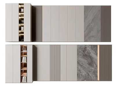Modern Background Wall Design With Gray Panels Marble Texture Built In Storage And Integrated Lighting 3d model