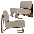 Modern Single Sofa With Beige Leather Upholstery And Sleek Metal Frame Design