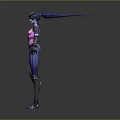 Futuristic Sci-Fi Character in Pink and Purple Cybernetic Outfit with Goggles Gloves and Mechanical Boots
