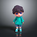 3D Cartoon Boy Character With Purple Hair Blue Eyes Green Hoodie And Backpack