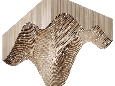 Unique Wave Shaped Wooden Ceiling With Perforated Details 3d model