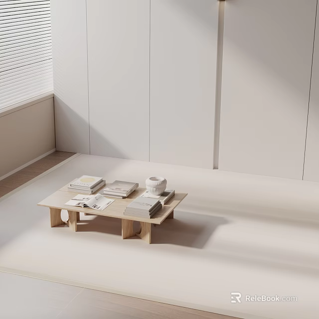 Modern Simple Living Room Sofa And Coffee Table Set With Books And Cup 3d model 