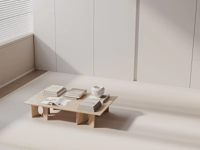 Modern Simple Living Room Sofa And Coffee Table Set With Books And Cup 3d model
