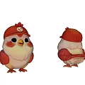 Cute Chicken Plush Toy With Red Hat Front And Back Views 3d model