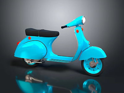 Light Blue Classic Scooter With Black Seat And Shiny Wheels On Dark Background 3d model