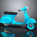 Light Blue Classic Scooter With Black Seat And Shiny Wheels On Dark Background