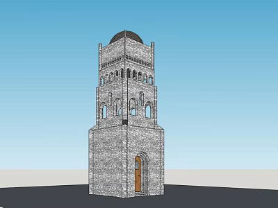 Traditional Stone Tower With Domed Top Arched Windows And Wooden Door 3d model