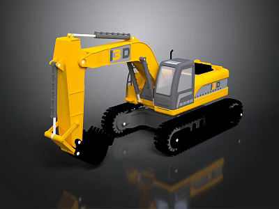 Yellow Heavy Duty Tracked Excavator With Mechanical Arm And Operator Cab 3d model