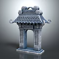Chinese Traditional Stone Entrance Gate with Ornate Tile Roof and Intricate Carved Patterns