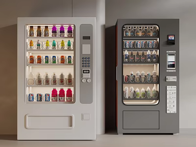 Two Modern Vending Machines Stocked With Various Colorful Drinks And Bottles 3d model