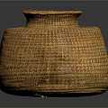 Handwoven Wicker Storage Container With Yellow Orange Pattern For Home Use