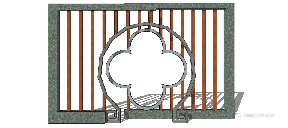 Traditional Feature Wall With Clover Shaped Cutout Vertical Wooden Slats And Green Base 3d model 