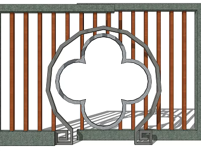 Traditional Feature Wall With Clover Shaped Cutout Vertical Wooden Slats And Green Base 3d model