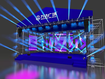 Wanda Plaza Stage Scene With Blue Backdrop LED Screens And Stage Lighting 3d model