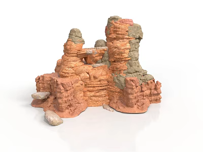 Layered Rock Formation With Orange And Gray Textures And Small Stones 3d model