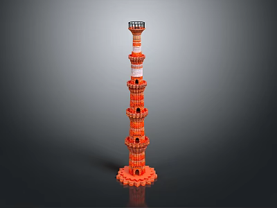 Red Multi Layered Architectural Tower With Circular Base And Top Platform 3d model