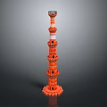 Red Multi Layered Architectural Tower With Circular Base And Top Platform