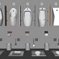Multiple Modern Urinals With Wall Mounted Design And Bathroom Accessories For Public Restrooms