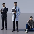 Three Men in Business Suit Doctor Coat with Folder and Casual Clothes Standing and Sitting