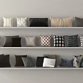 Stylish Decorative Throw Pillows In Mixed Patterns And Colors On White Shelves 3d model