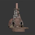 Brick Built Small Building Model With Copper Chimney Arched Openings And Stone Base 3d model