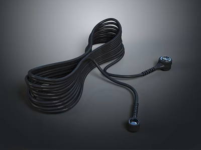 Black Coiled Computer Data Cable With Two End Connectors For PC 3d model