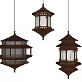 Three Hanging Traditional Lantern Chandeliers With Wooden Frame White Lampshade And Classic Design