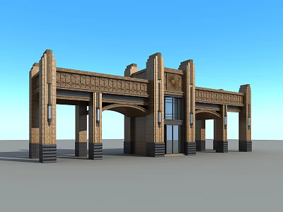 Grand Entrance Gate With Ornate Carvings Multiple Arches And Classical Architectural Design 3d model