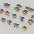 Multiple Wooden Cabins With Dark Roofs Brown Walls And Porches In Various Styles