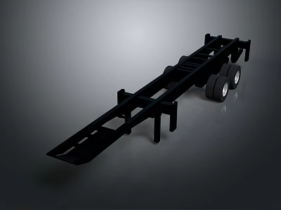 Black Industrial Trailer Chassis With Metal Frame And Heavy Duty Wheels 3d model