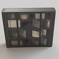Modern Dark Wooden Wardrobe With Glass Doors Multiple Shelves Storage Baskets And Boxes
