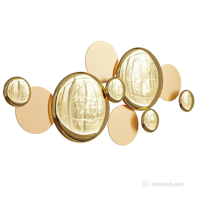 Golden Circular Wall Decor With Multiple Mirrors And Metal Discs 3d model