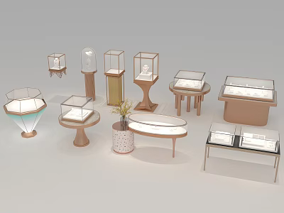 Elegant Jewelry Store Interior With Various Glass Display Cases And Stands 3d model