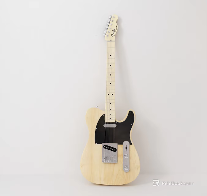 Natural Wood Electric Guitar With Light Maple Neck Black Pickguard For Musical Instruments Art Supplies 3d model 