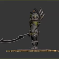 Armored Orc Warrior Character With Curved Blade On Decorative Totem Platform