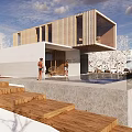 Boutique Villa Modern Wooden And White Exterior With Swimming Pool Wooden Steps And Natural Surroundings