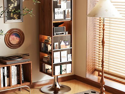Modern Wooden Multi Tiered Storage Shelf With Books And Decor In Living Room 3d model