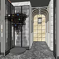 Elegant Modern Hotel Lobby Interior With Marble Floor Decorative Walls Pendant Lights And Rest Benches