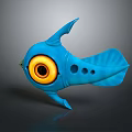 Vibrant Blue Cartoon Style Fantasy Fish with Large Yellow Eye and Unique Fins