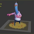 Blue Game Movie Character In White Outfit With Bandaged Arms Standing On Yellow Substance