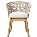 Modern Rattan Leisure Chairs With White Cushions And Wooden Legs Design