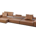 Modern Brown Leather Sectional Sofa With Modular Design And Plush Cushions 3d model