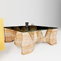 Light Brown Irregular Shape Coffee Table With Glass Top And Marble Base Interior 3d model