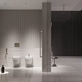 Modern Bathroom Interior Design With Double Toilets Glass Shower And Marble Countertop