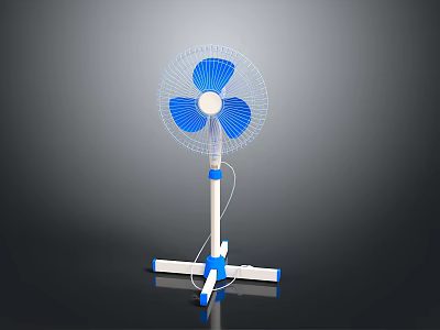 Modern Standing Electric Fan With Blue Blades And White Base For Home Cooling Use 3d model