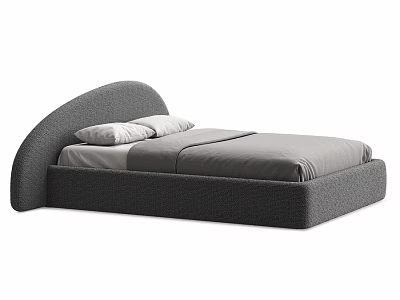 Modern Gray Upholstered Double Bed With Curved Headboard And Pillows 3d model