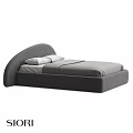 Modern Gray Upholstered Double Bed With Curved Headboard And Pillows
