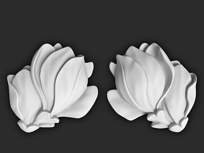 Pair of White Magnolia Decorative Components With Sculpted Petal Design 3d model
