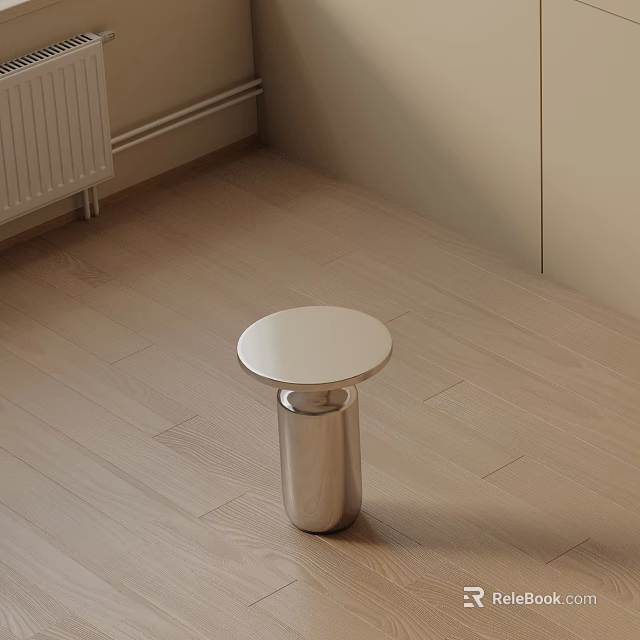 Modern Minimalist Side Table With Round Top And Metal Cylindrical Base 3d model 